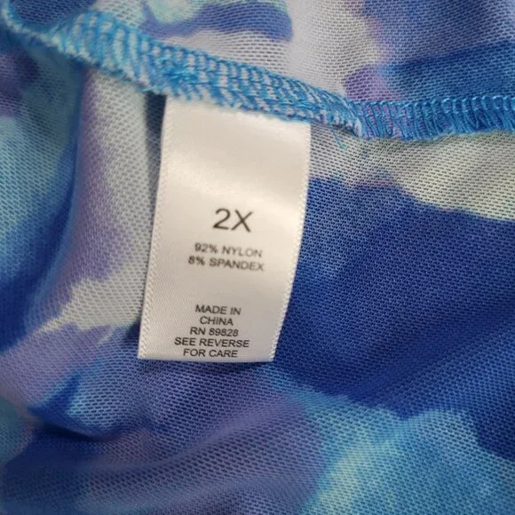 LOGO Lori Goldstein Womens 2XL Abstract Mesh Sheer Button Up Blouse Blue Purple - Picture 7 of 7